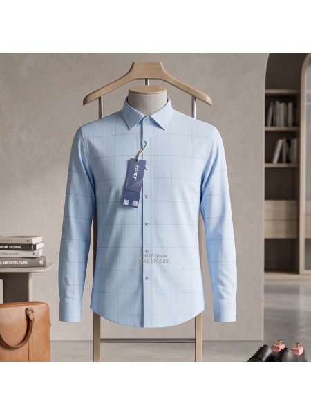 Áo Sơ mi Dài tay Cao cấp F1D Xanh trời kẻ