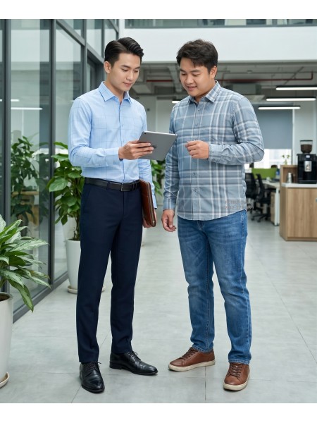 Áo Sơ mi Dài tay Cao cấp F1D Xanh rêu kẻ