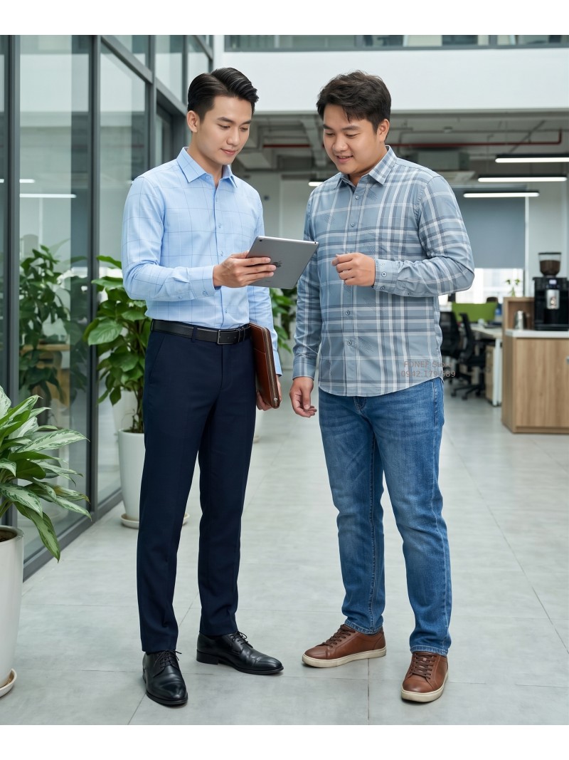 Áo Sơ mi Dài tay Cao cấp F1D Xanh rêu kẻ