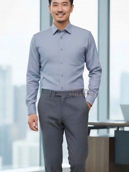 Áo Sơ mi dài tay Cao cấp F1D Ghi đậm vân